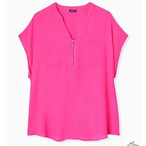 Torrid Neon Pink Georgette Zip Front Dolman Blouse, Size 5